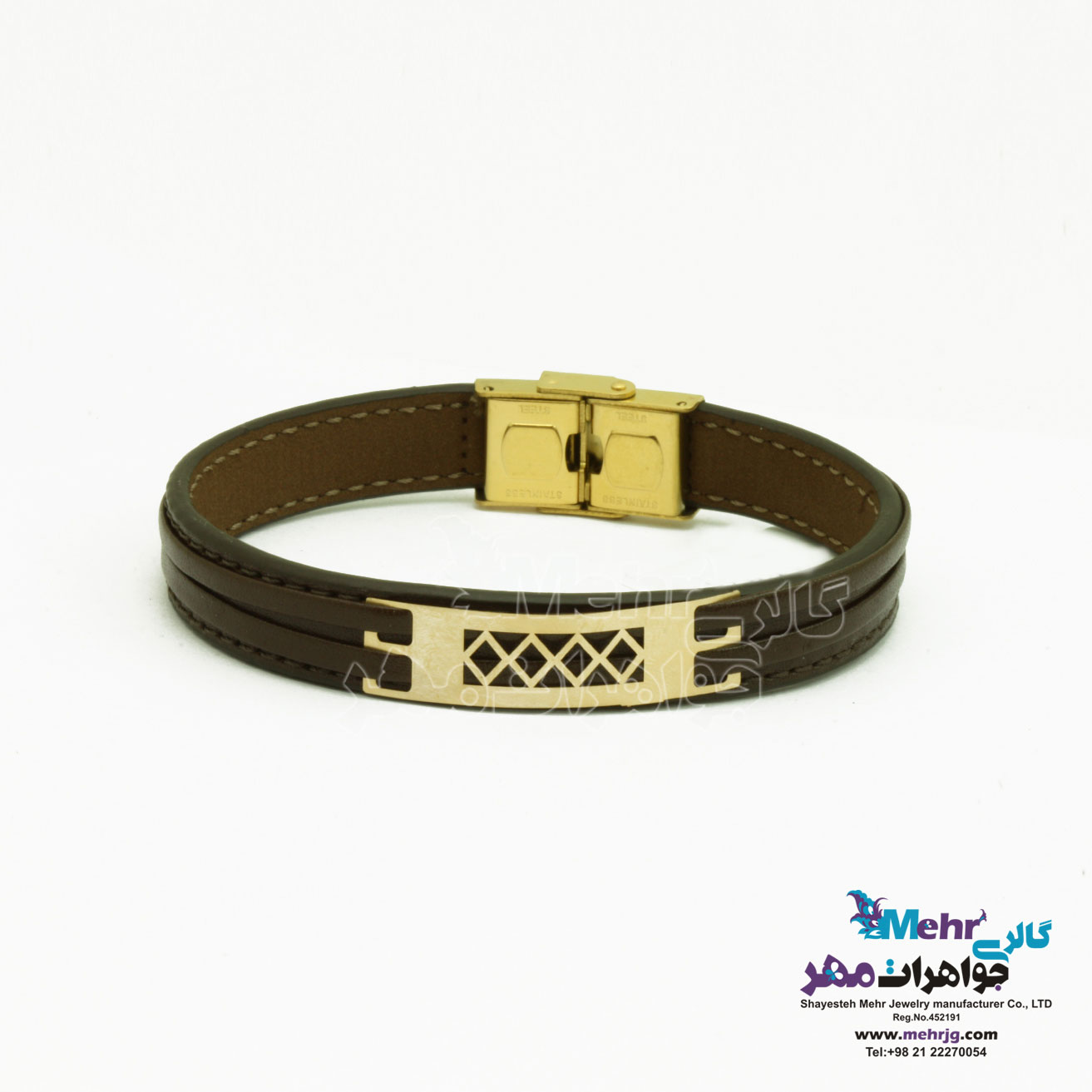 دستبند طلا و چرم - طرح هندسی