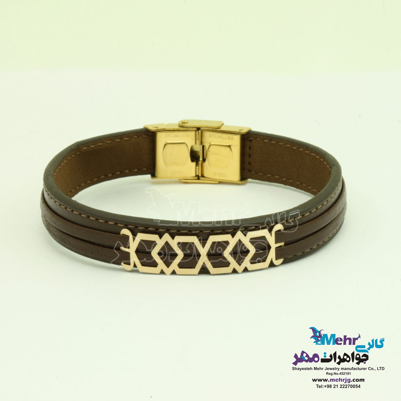 دستبند طلا و چرم - طرح هندسی