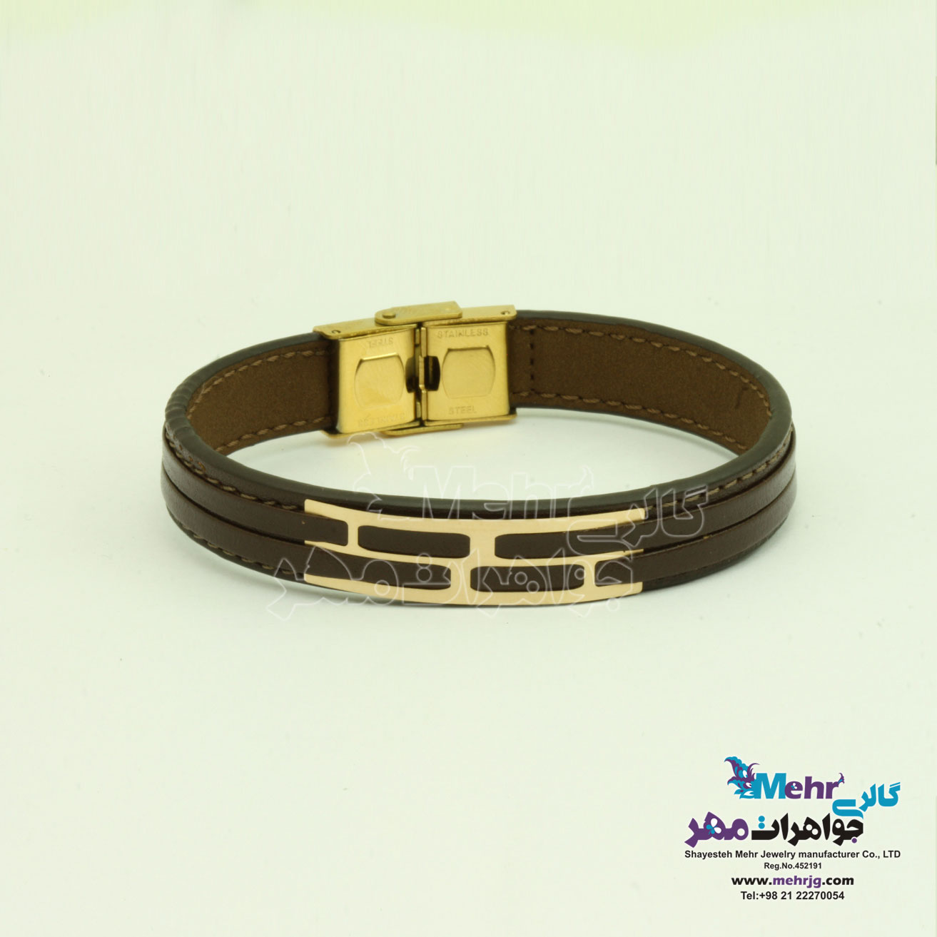 دستبند طلا و چرم - طرح خطوط موازی