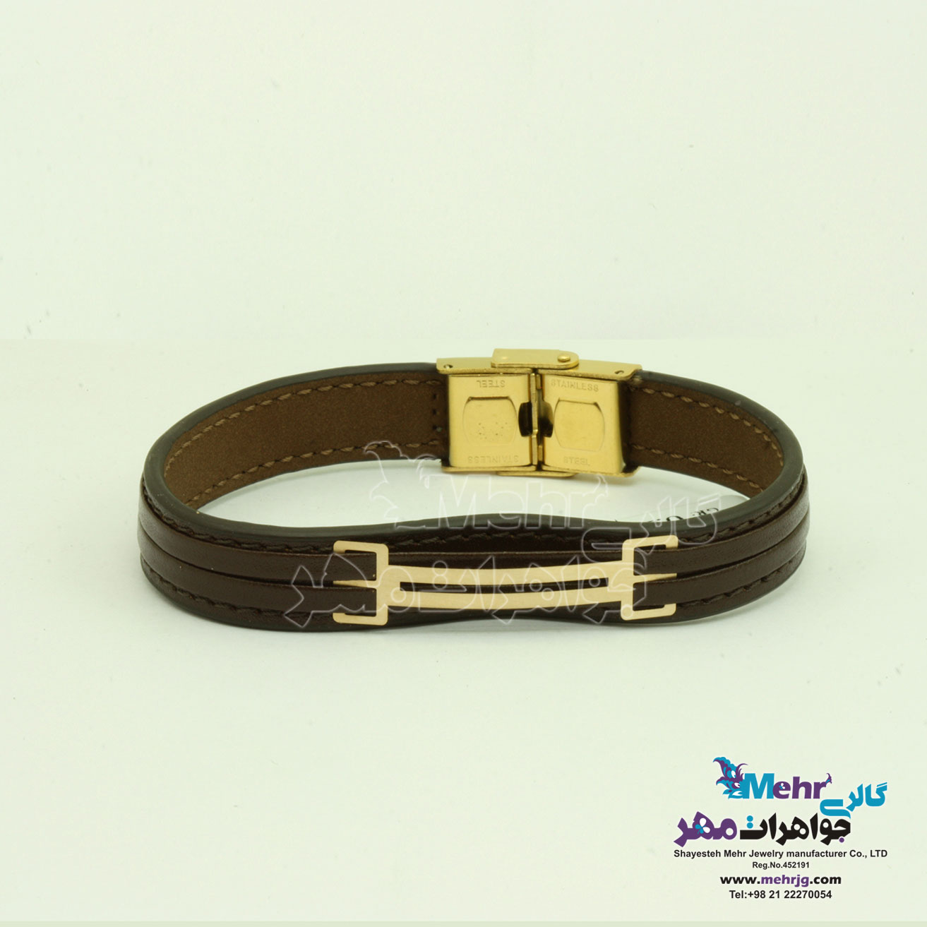 دستبند طلا و چرم - طرح خطوط موازی