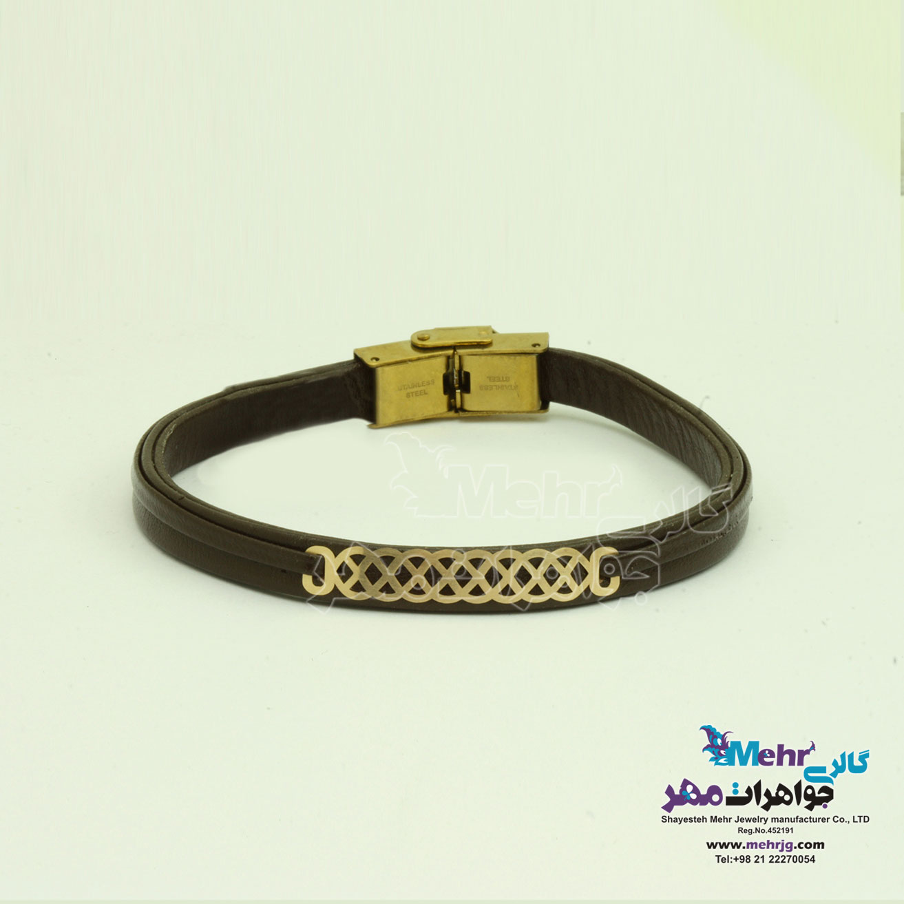 دستبند طلا و چرم - طرح هندسی