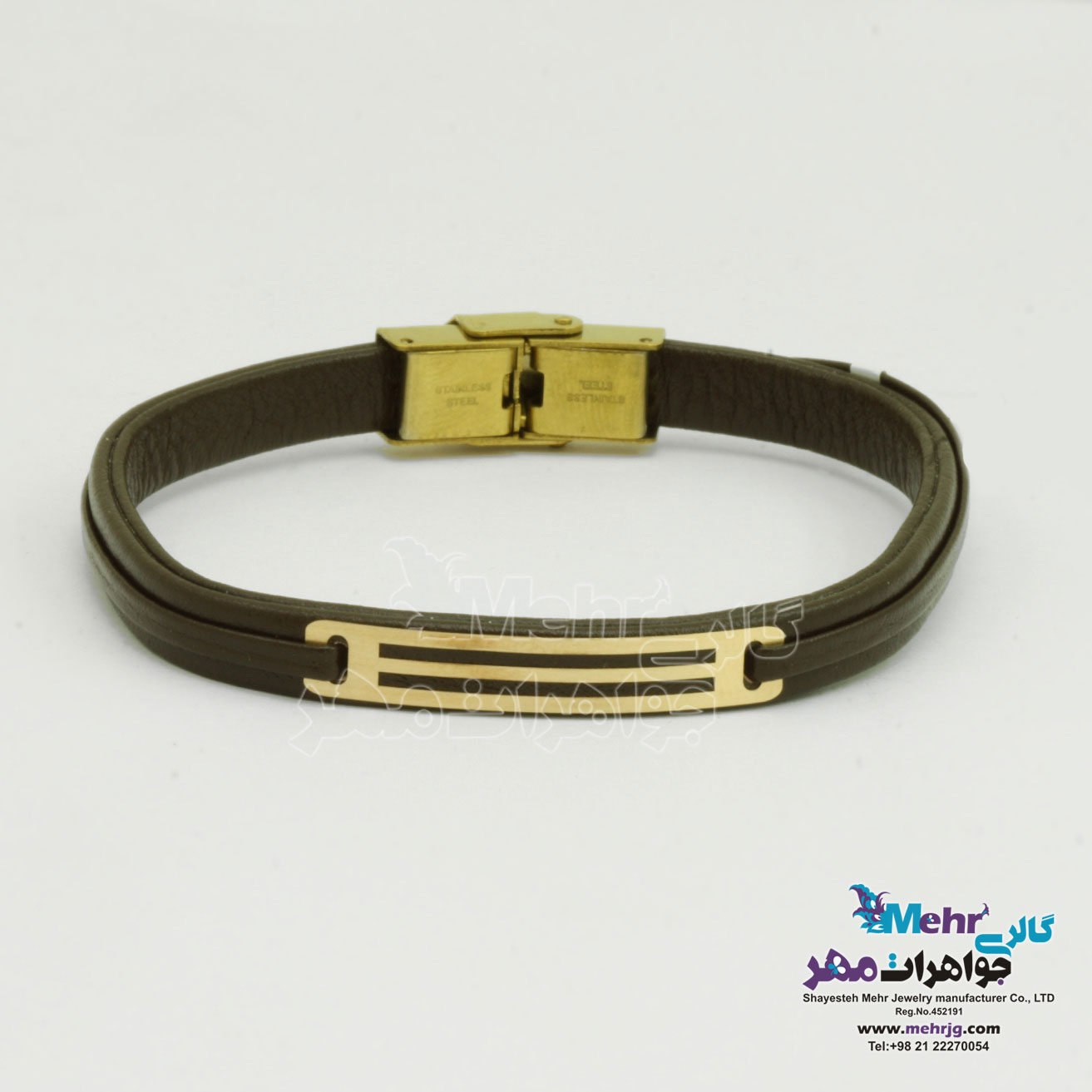 دستبند طلا و چرم - طرح خطوط موازی