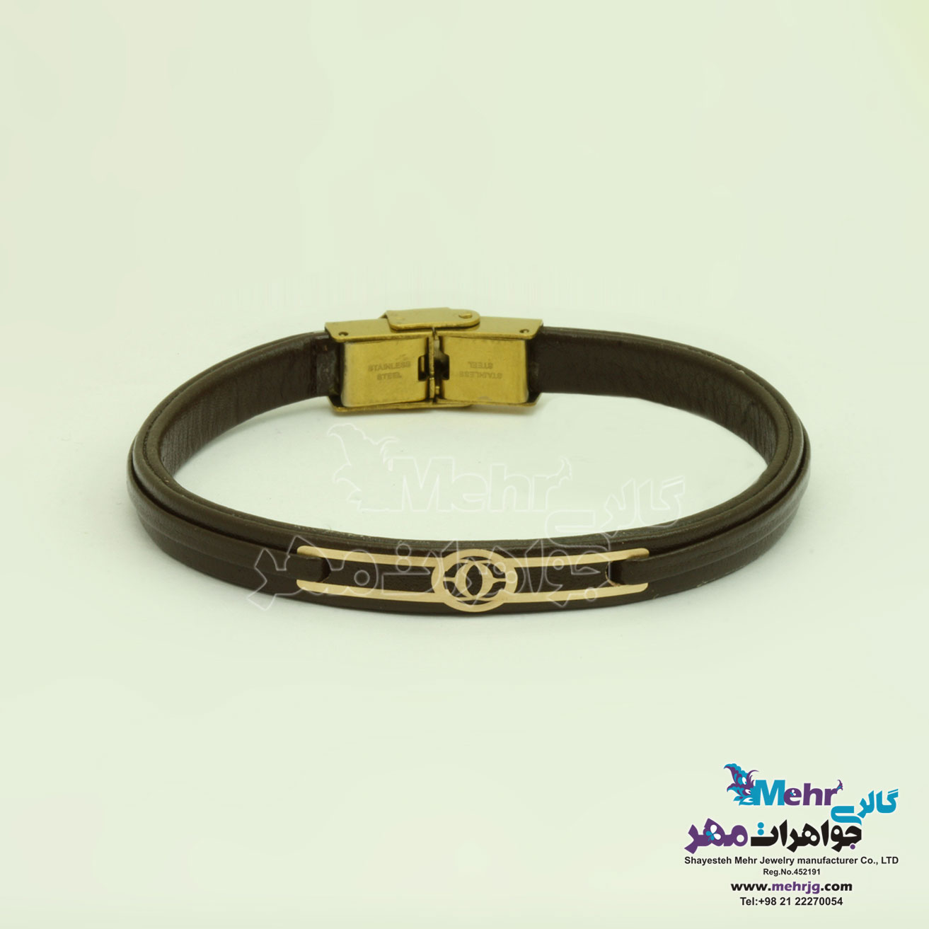 دستبند طلا و چرم - طرح هندسی