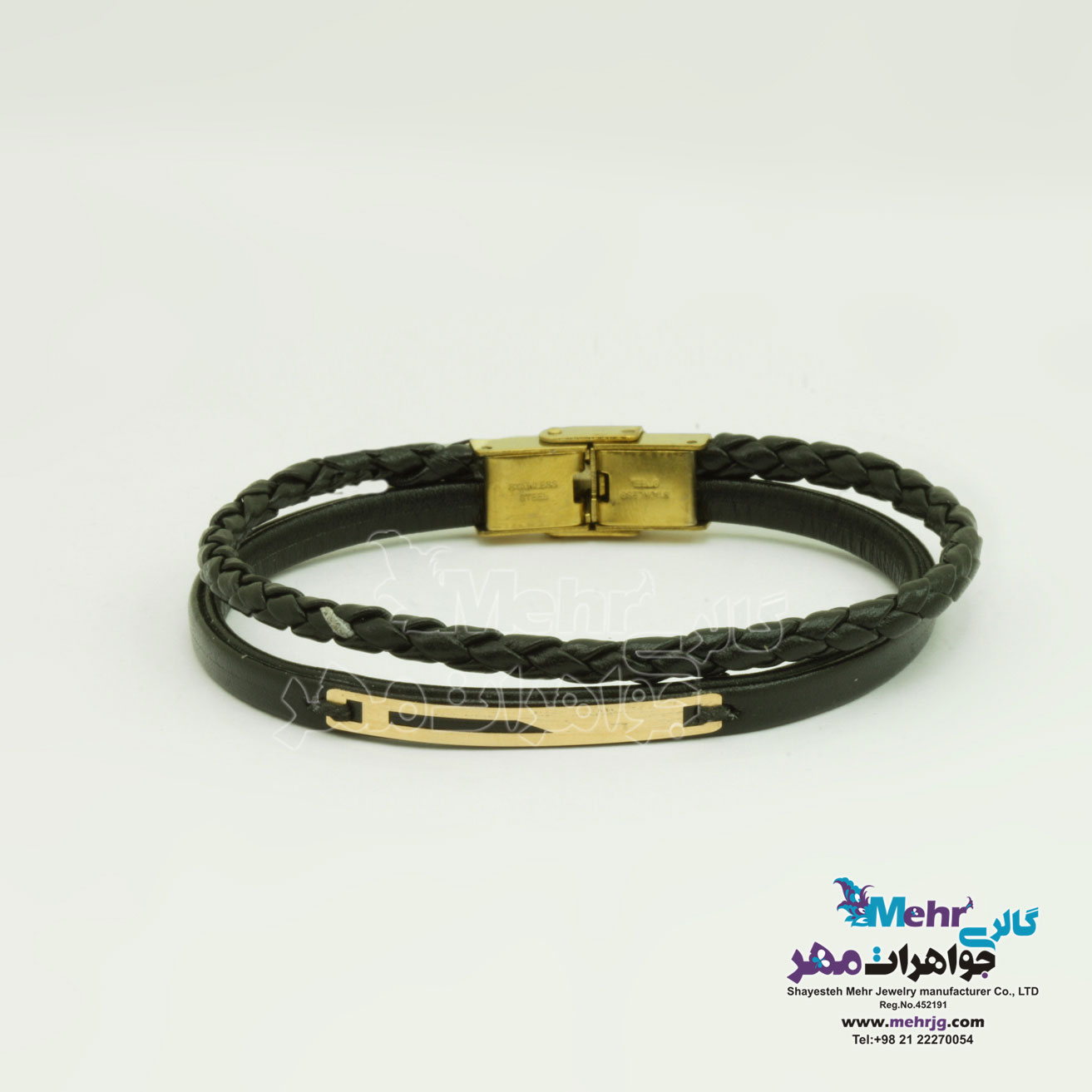دستبند طلا و چرم - طرح هندسی