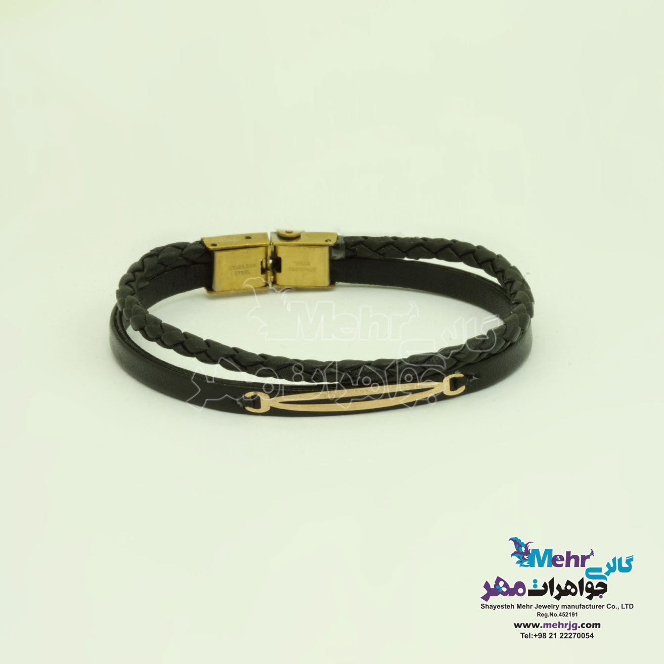 دستبند طلا و چرم - طرح هندسی
