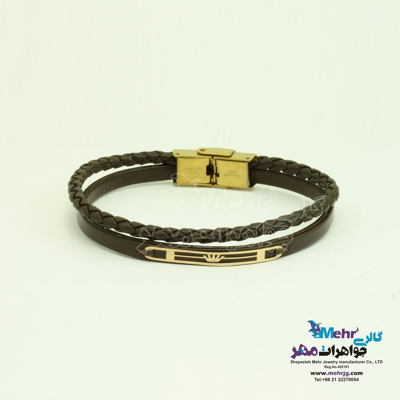 دستبند طلا و چرم - طرح تاج