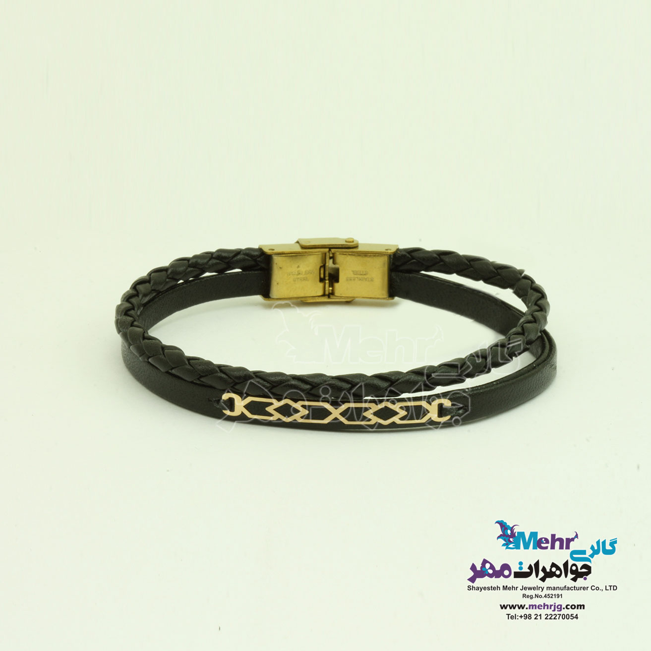 دستبند طلا و چرم - طرح هندسی