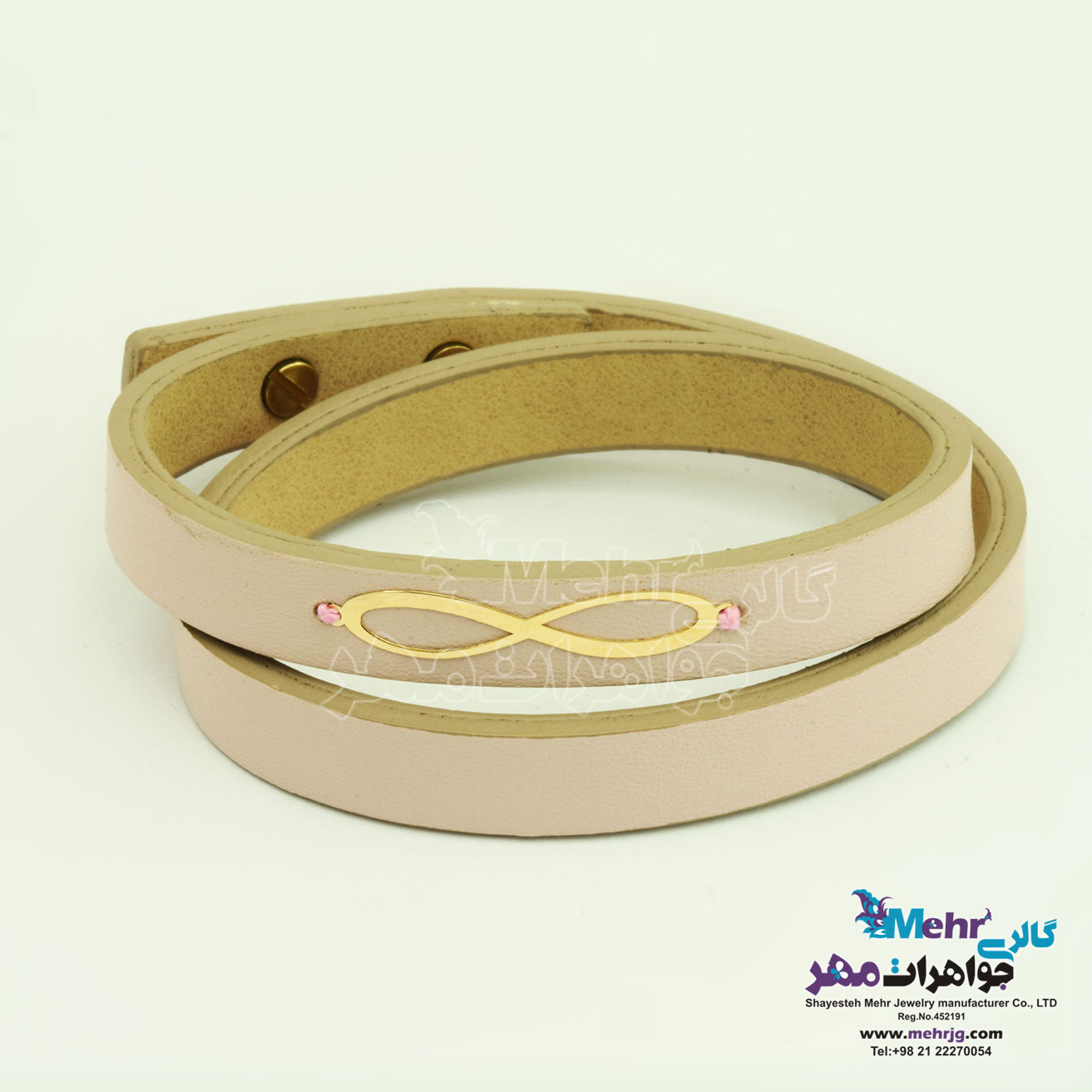 دستبند طلا و چرم - طرح بینهایت