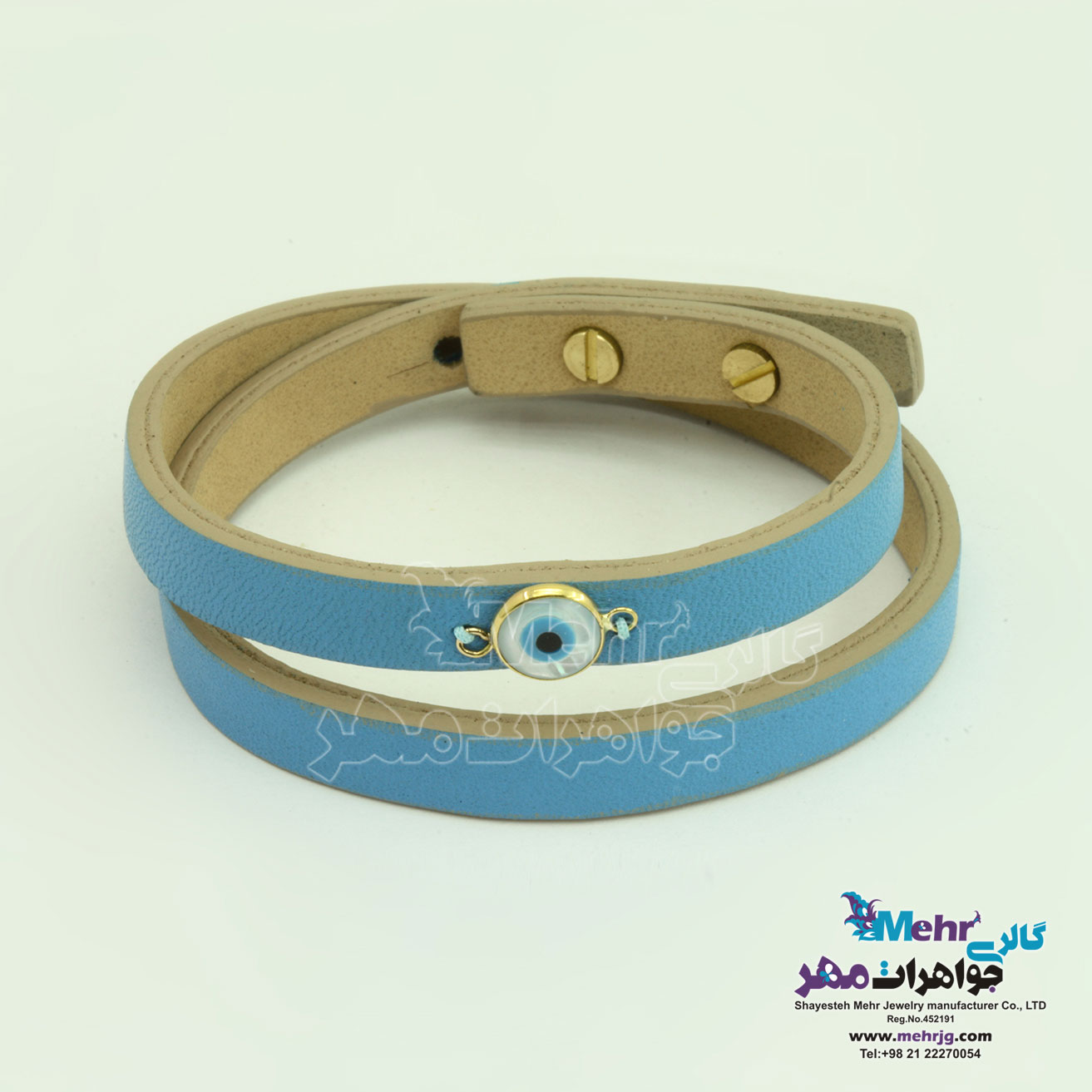 دستبند طلا و چرم - طرح چشم نظر