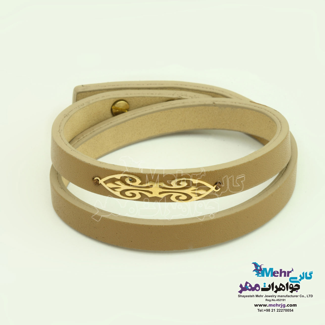 دستبند طلا و چرم - طرح اسلیمی