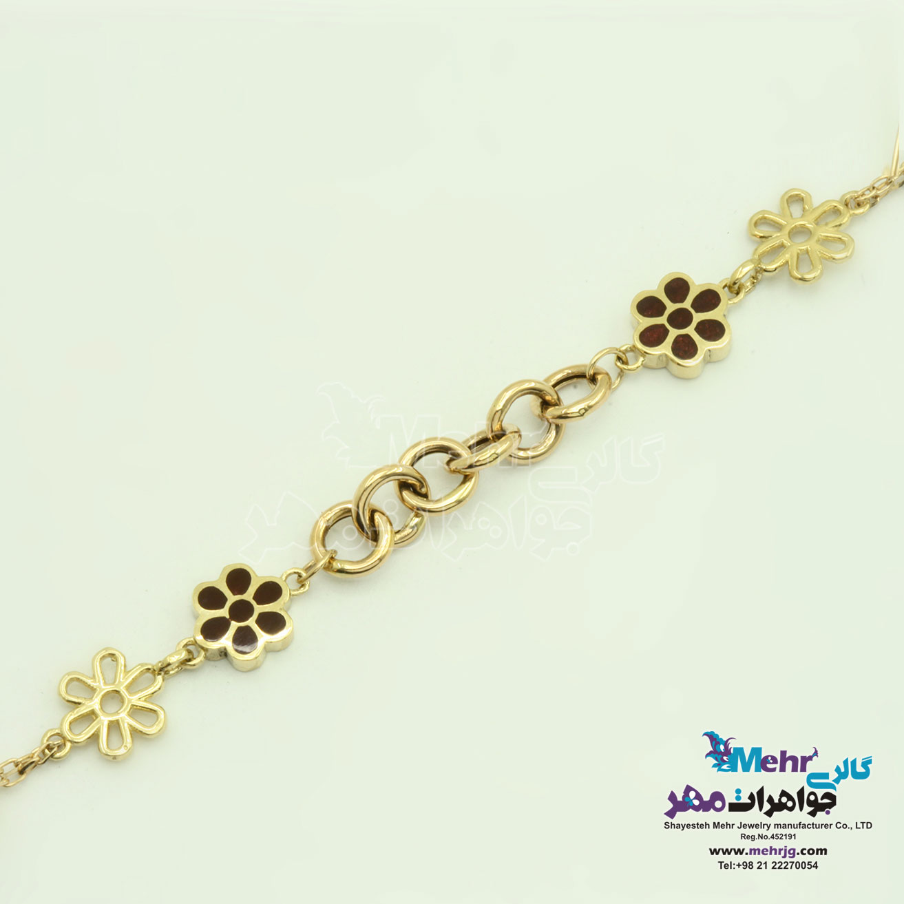 دستبند طلا - طرح گل شش پر