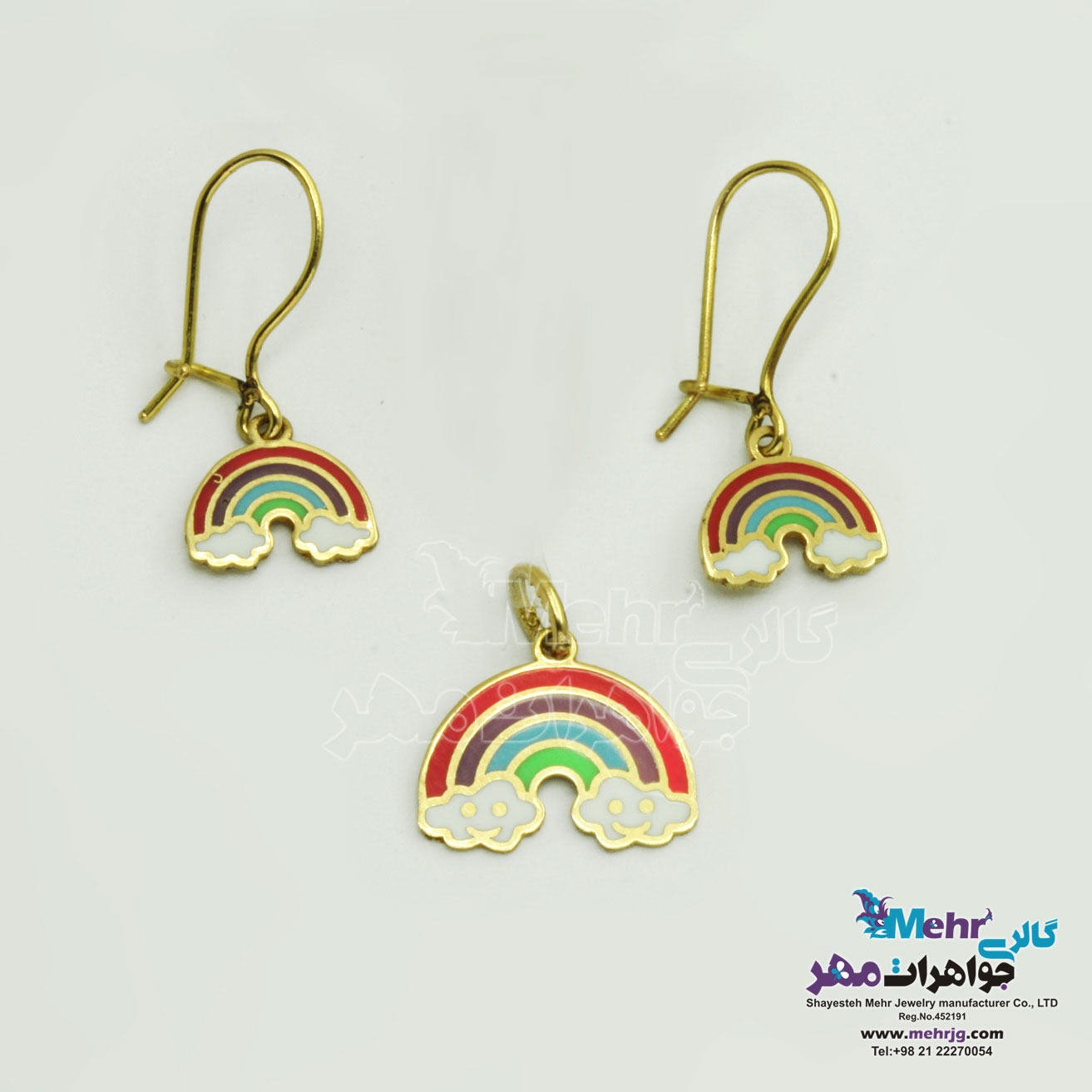 نیم ست طلا - آویز و گوشواره - طرح رنگین کمان