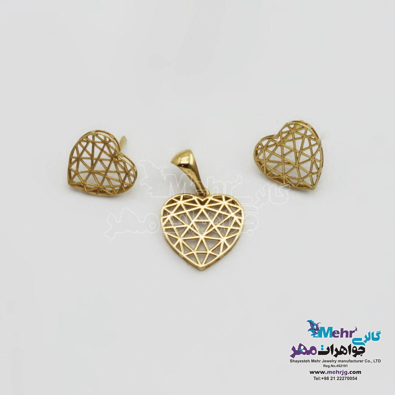نیم ست طلا - آویز و گوشواره - طرح قلب اوریگامی