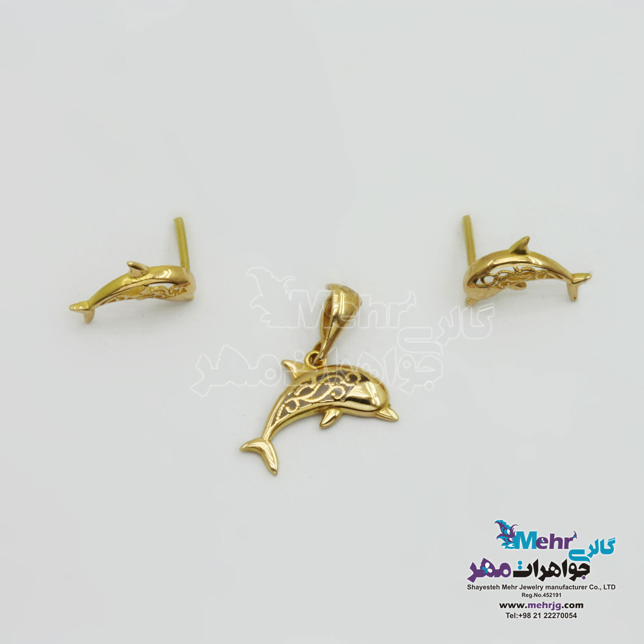 نیم ست طلا آویز و گوشواره - طرح دلفین