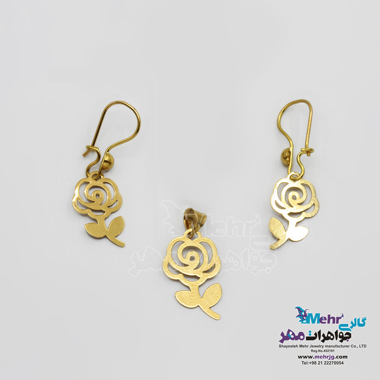 نیم ست طلا – آویز و گوشواره - طرح گل