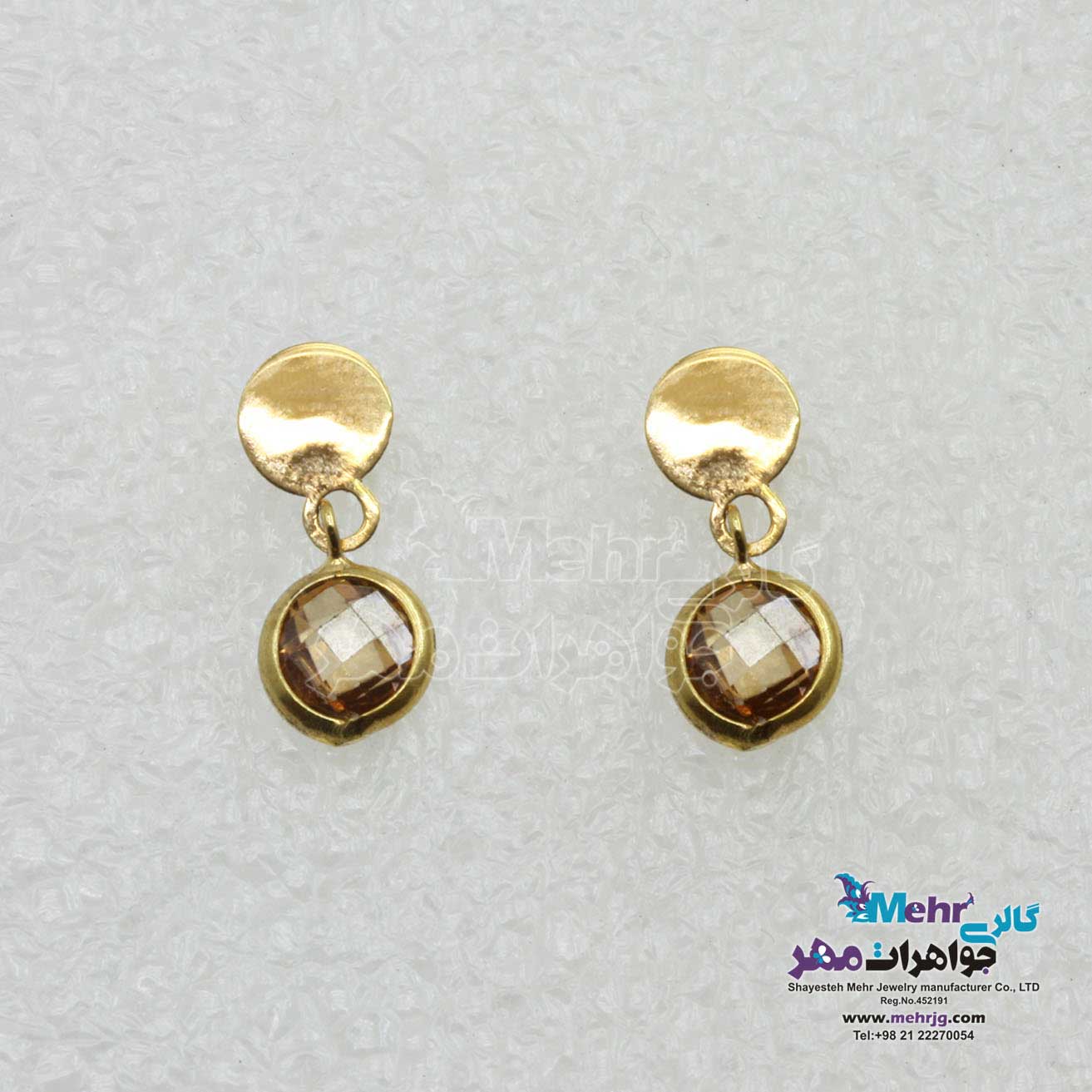 گوشواره میخی طلا - طرح سنگ رنگی
