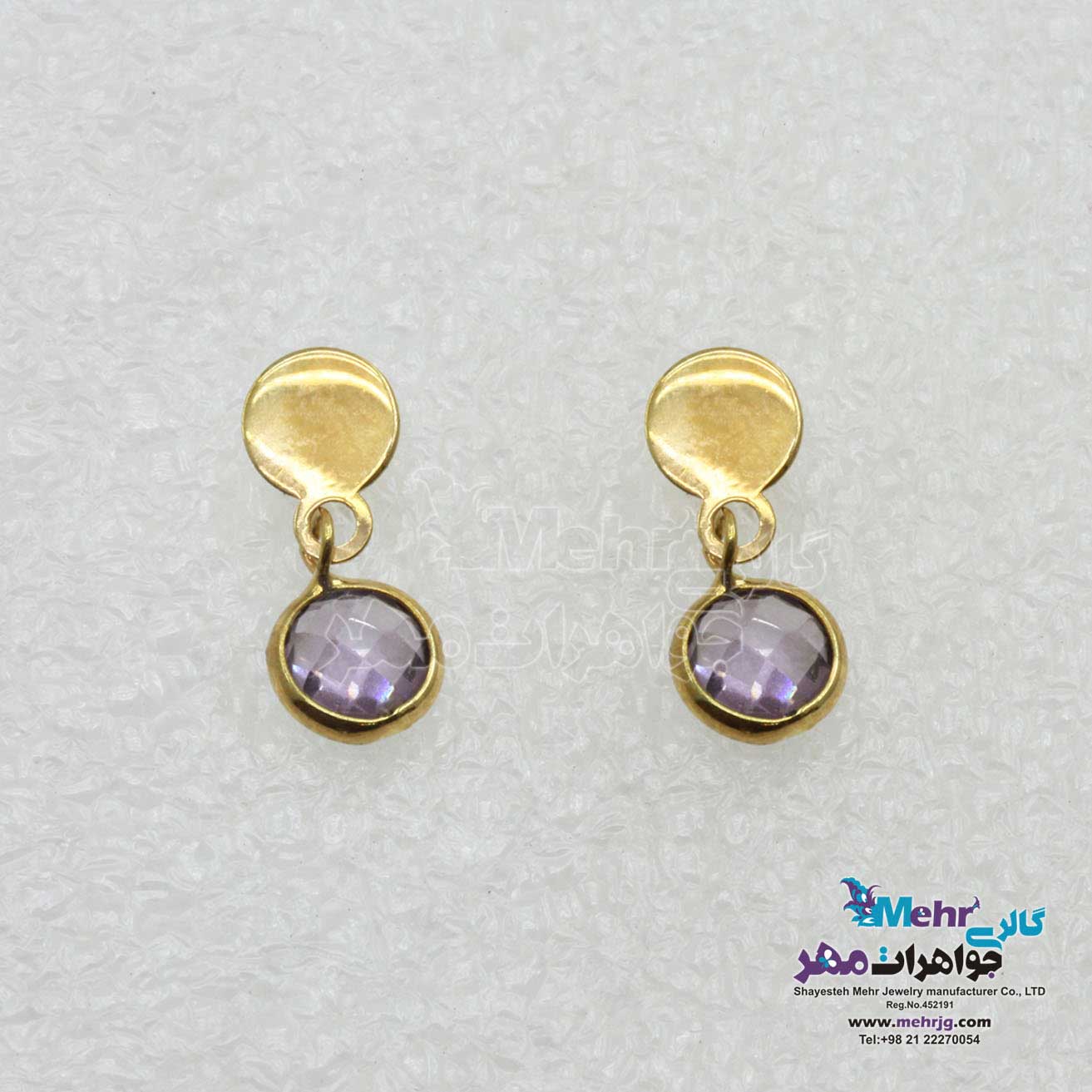 گوشواره میخی طلا - طرح سنگ رنگی