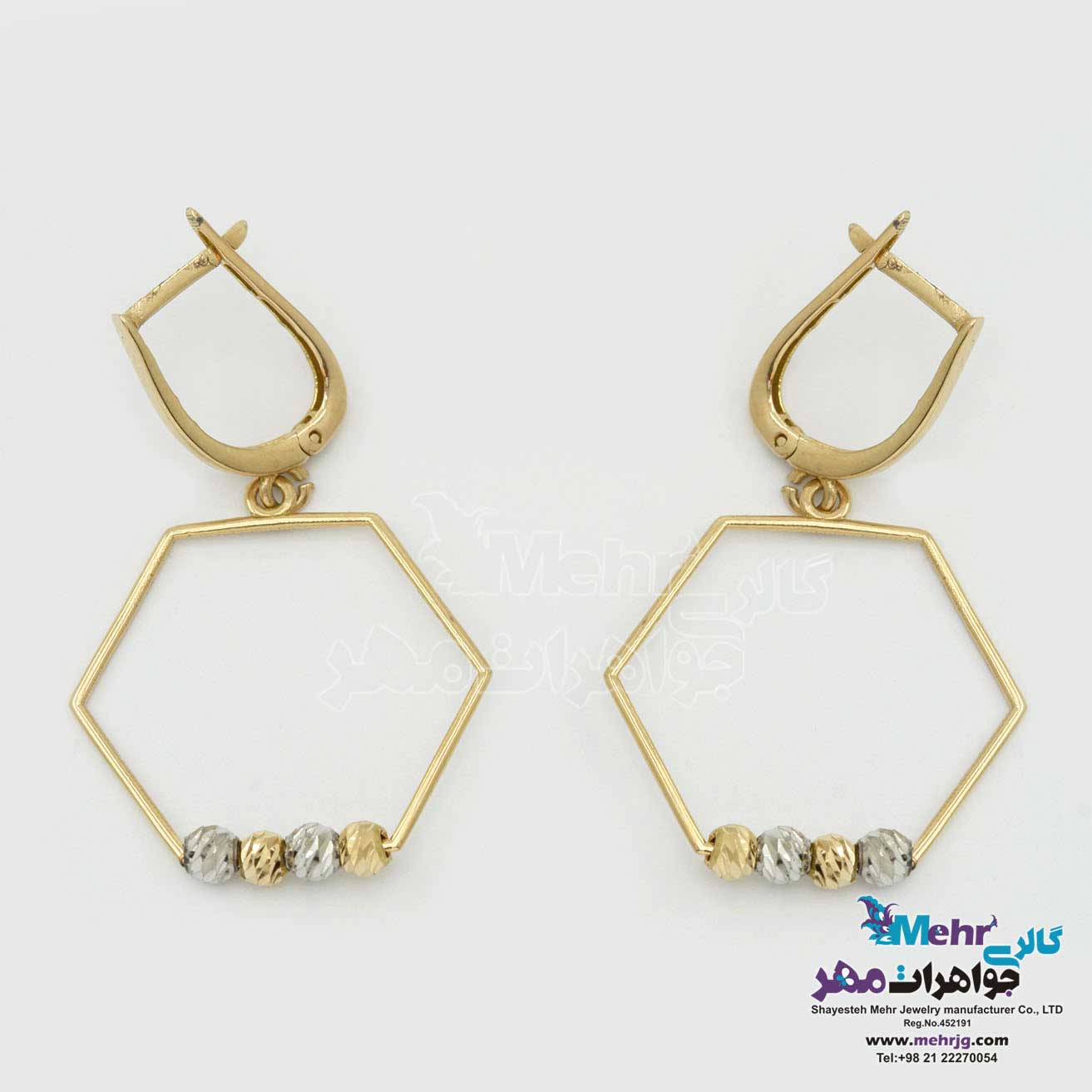 گوشواره گیره ای طلا - طرح هندسی