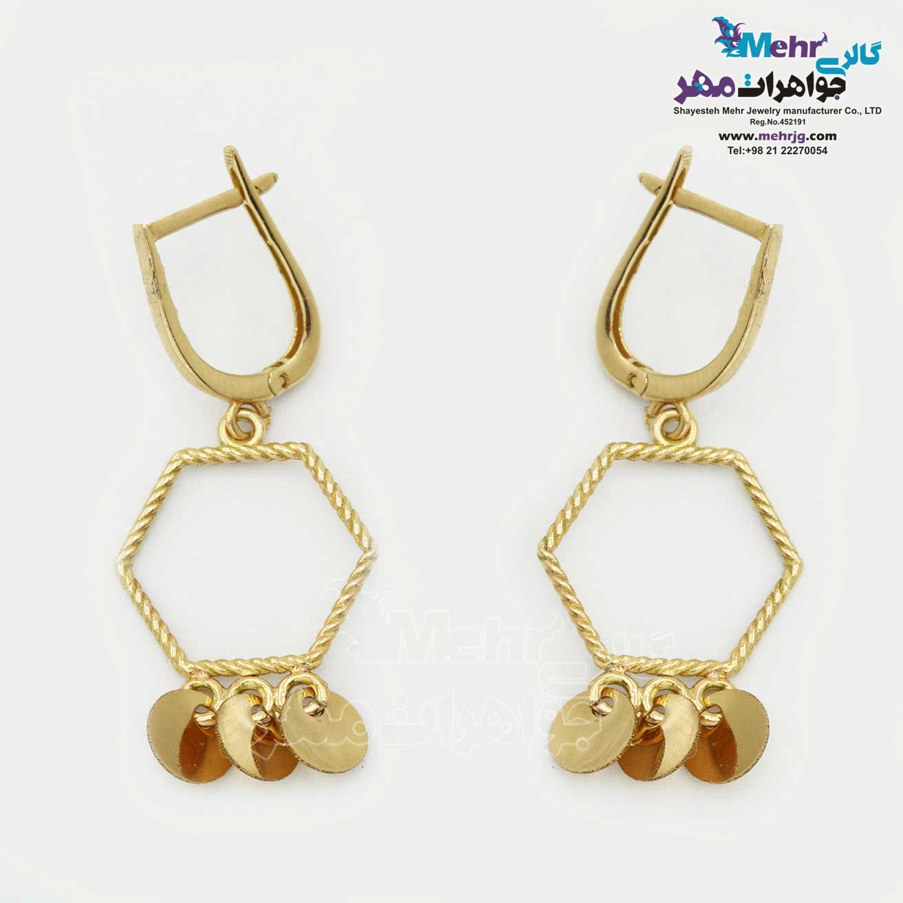 گوشواره گیره ای طلا - طرح هندسی