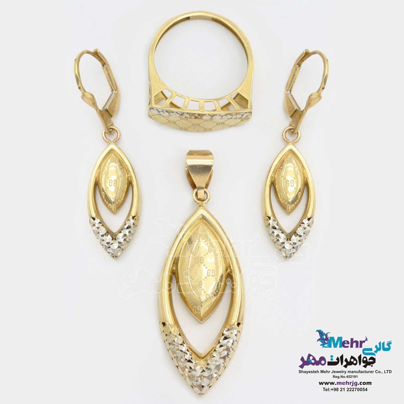 نیم ست طلا - آویز و گوشواره و انگشتر - طرح گوچی