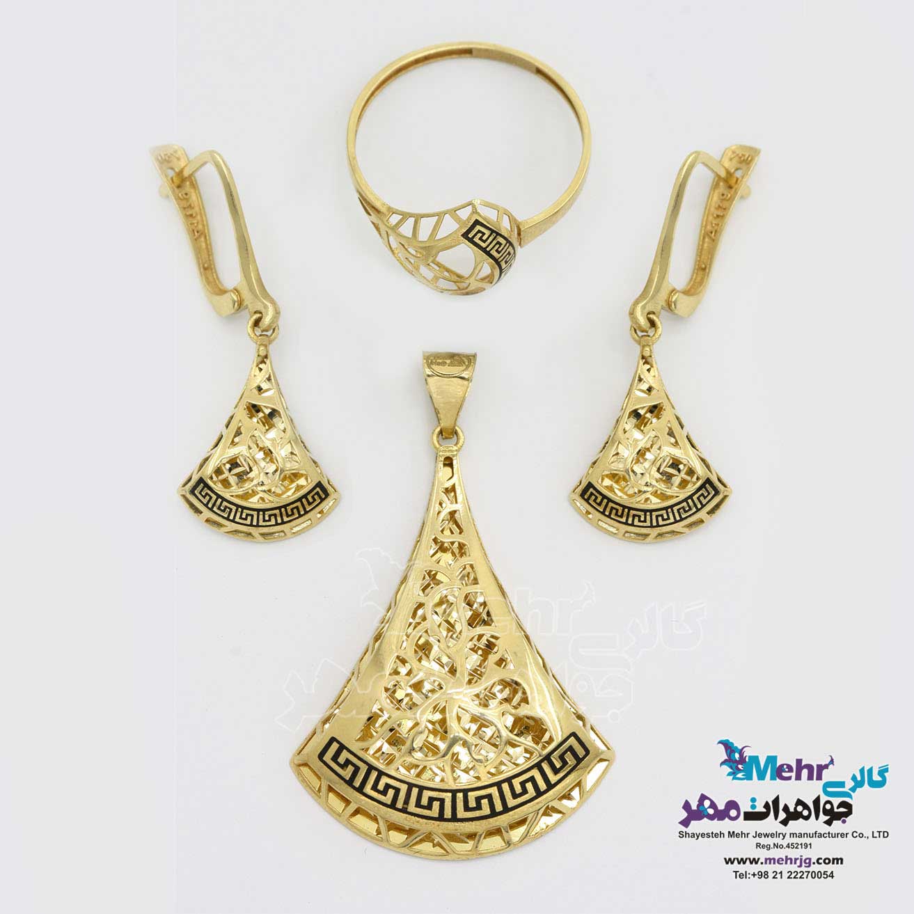نیم ست طلا - آویز و گوشواره و انگشتر - طرح ورساچه