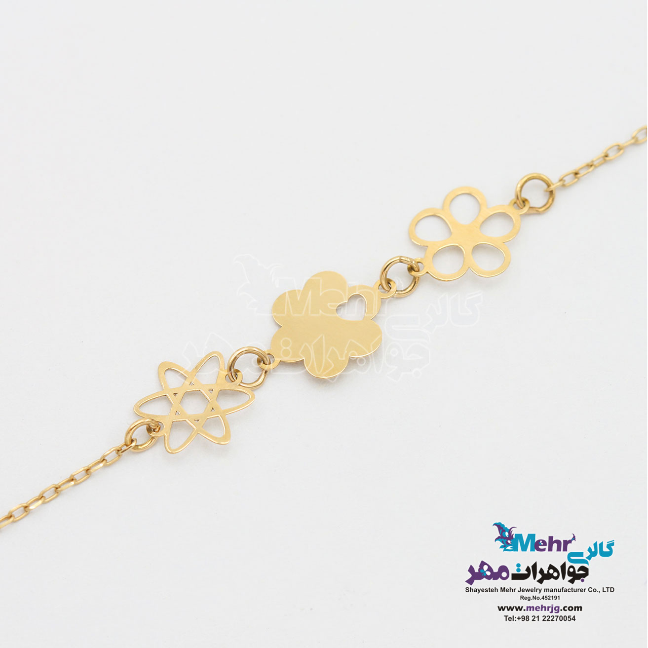 دستبند طلا - طرح قلب و گل