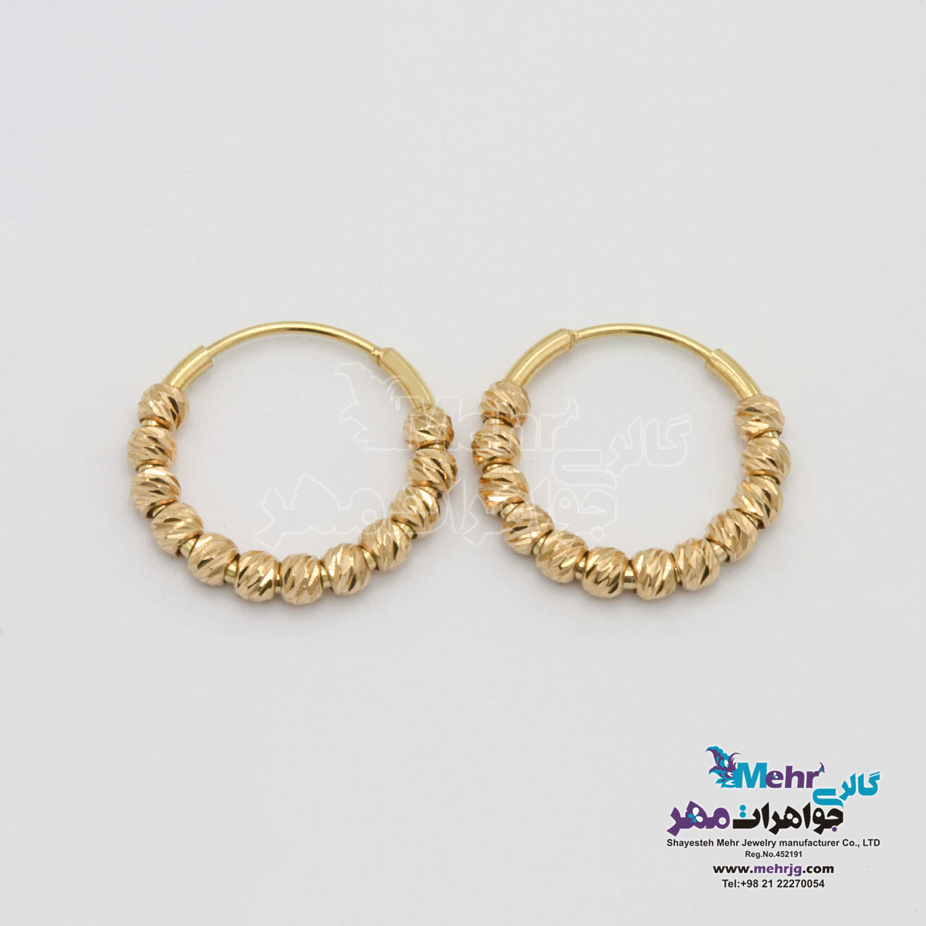گوشواره حلقه ای طلا - طرح گوی تراش