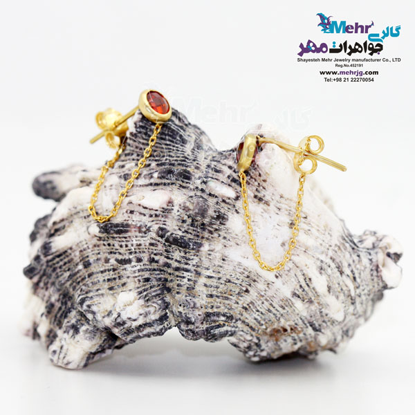 گوشواره طلا - طرح سنگ قرمز