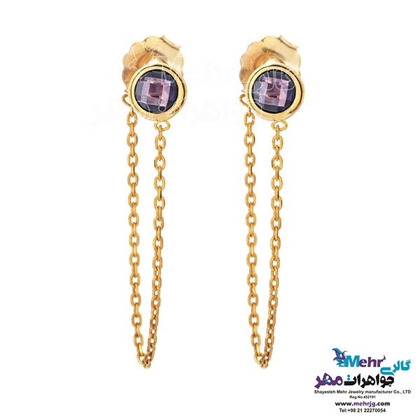گوشواره طلا - طرح سنگ بنفش