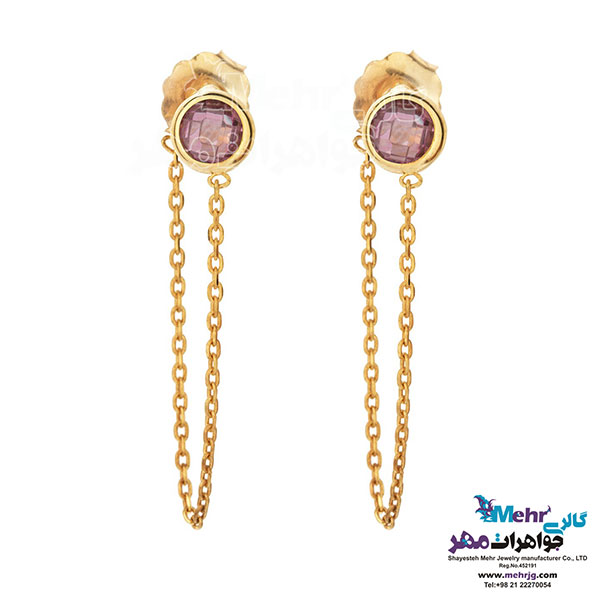 گوشواره طلا - طرح سنگ صورتی