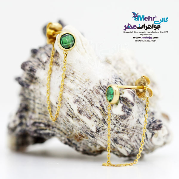 گوشواره طلا - طرح سنگ سبز