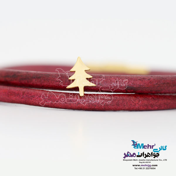 دستبند طلا و چرم - طرح درخت کریسمس