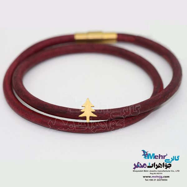 دستبند طلا و چرم - طرح درخت کریسمس