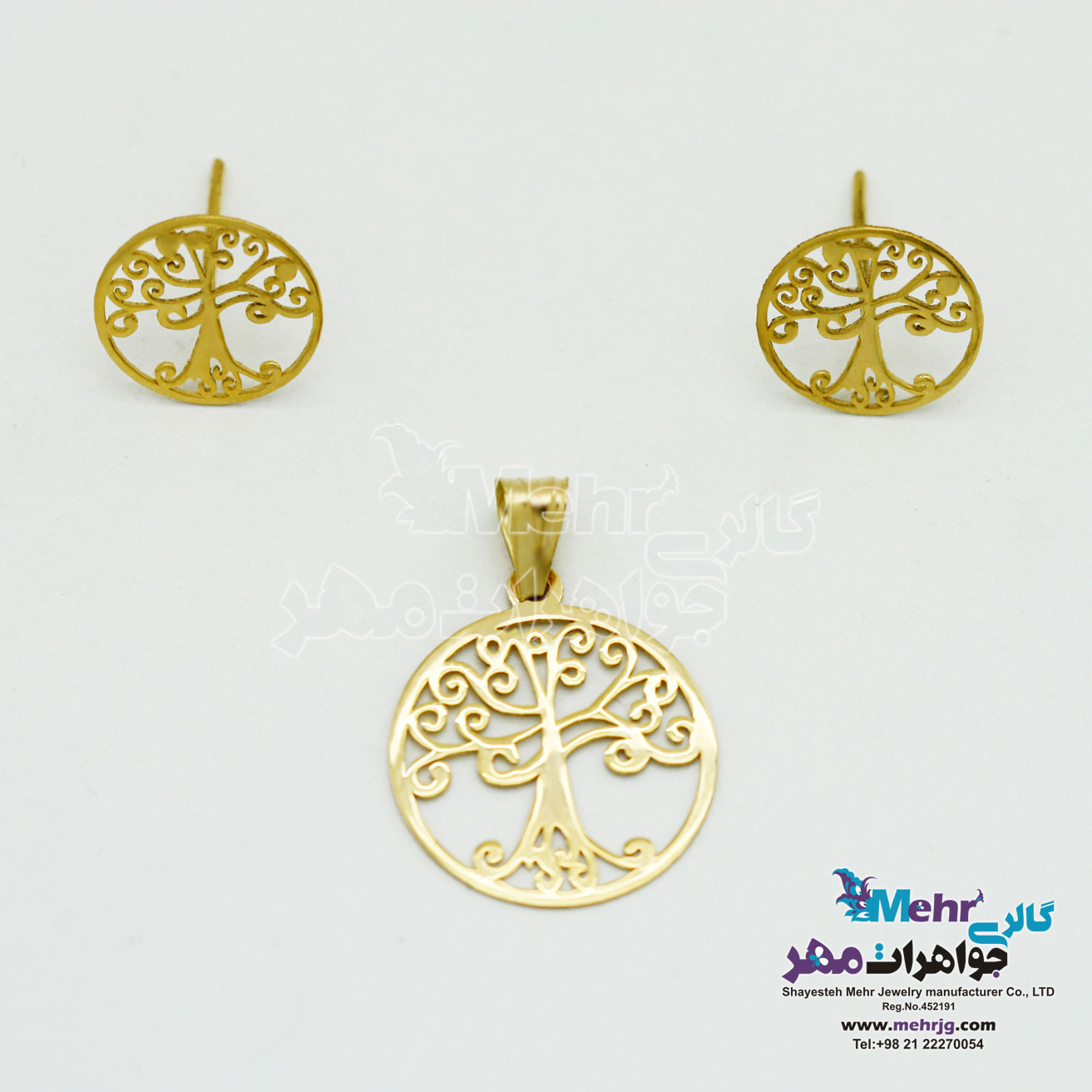 نیم ست طلا - آویز و گوشواره - طرح درخت زندگی