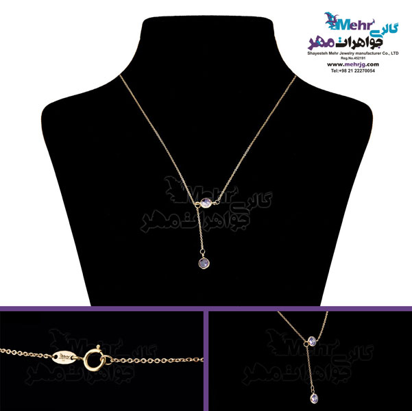 گردنبند طلا - طرح سنگ رنگی