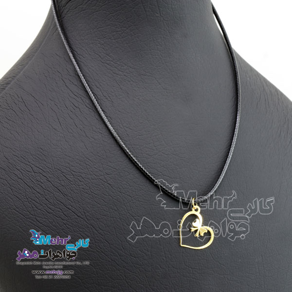 گردنبند طلا و چرم - طرح قلب