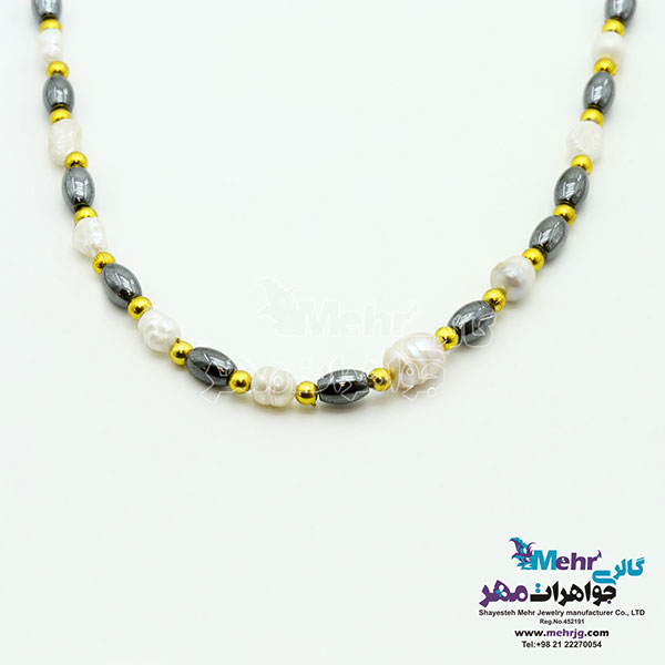 گردنبند طلا و سنگ - طرح مروارید نشان