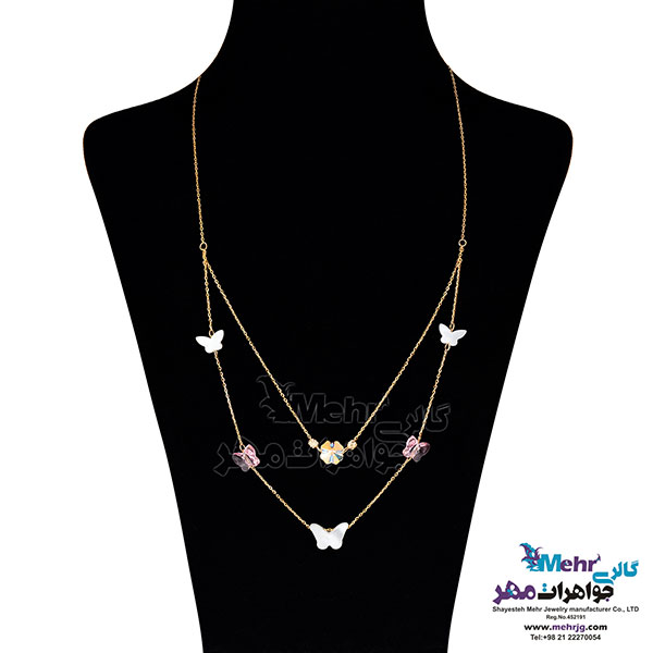 گردنبند طلا - طرح گل و پروانه
