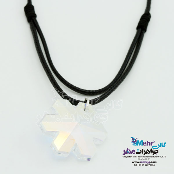 گردنبند طلا و چرم - سنگ سواروسکی برف