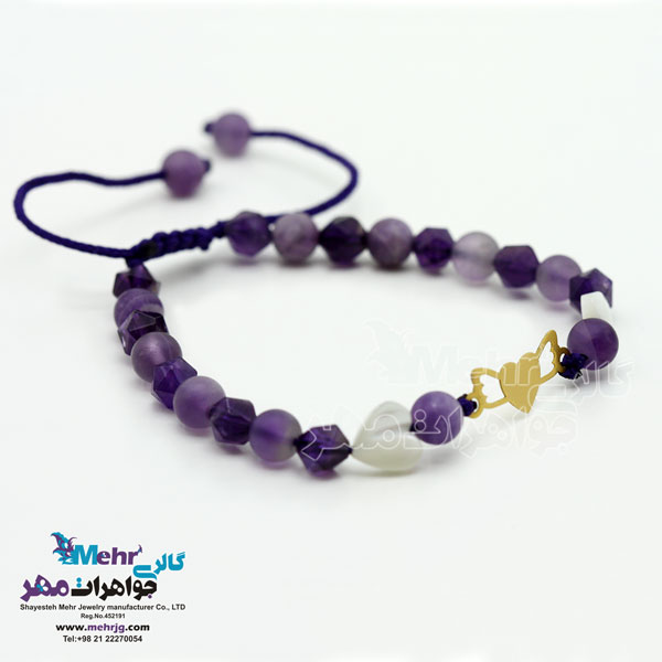 دستبند طلا و سنگ - طرح بال عشق