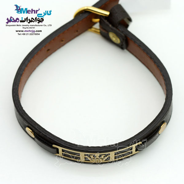 دستبند طلا و چرم - طرح تاج رولکس