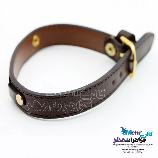 دستبند طلا و چرم - طرح هندسی