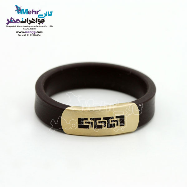 انگشتر طلا و چرم - طرح هندسی
