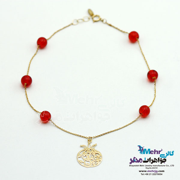 پابند طلا و مهره - طرح انار
