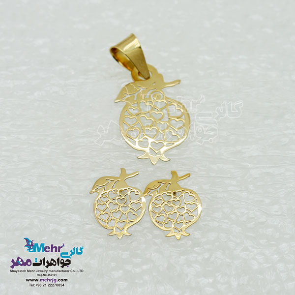 نیم ست طلا - آویز و گوشواره - طرح انار و قلب