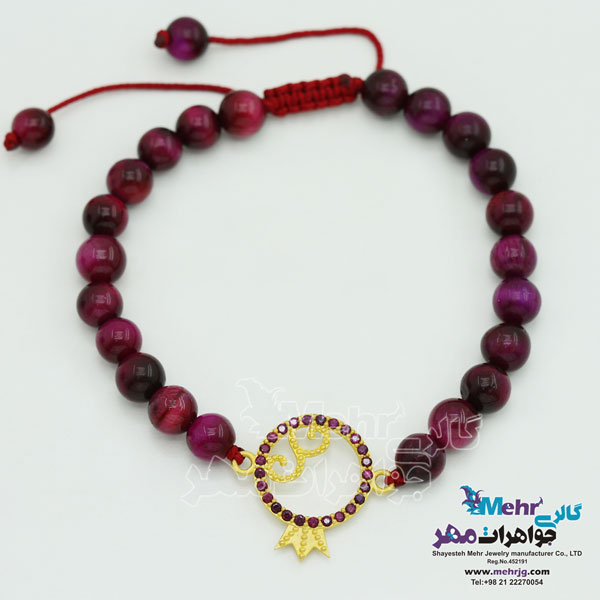 دستبند طلا و سنگ - طرح انار