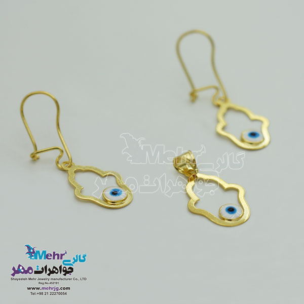 نیم ست طلا - آویز و گوشواره - طرح دست همسا