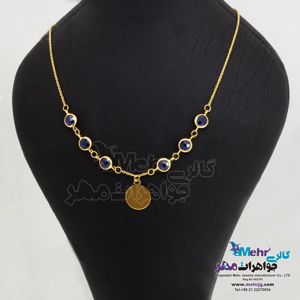 گردنبند طلا - طرح دایره و سنگ رنگی