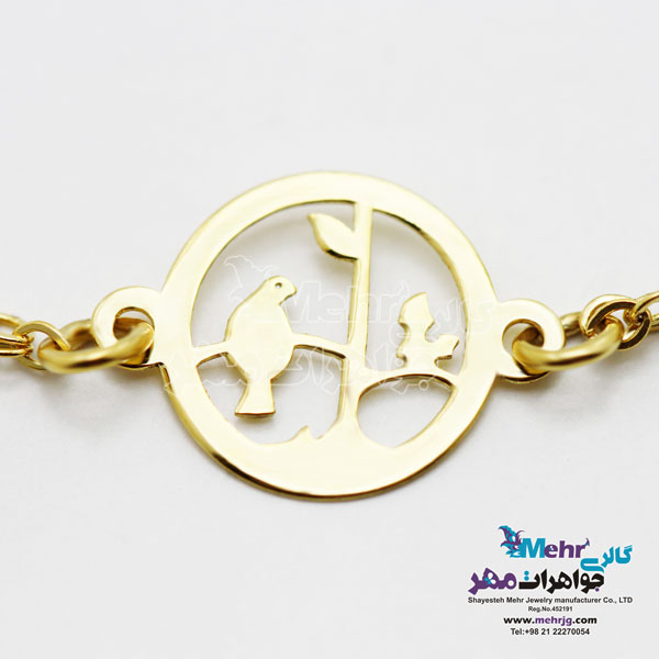 دستبند طلا - طرح پرنده و شاخه