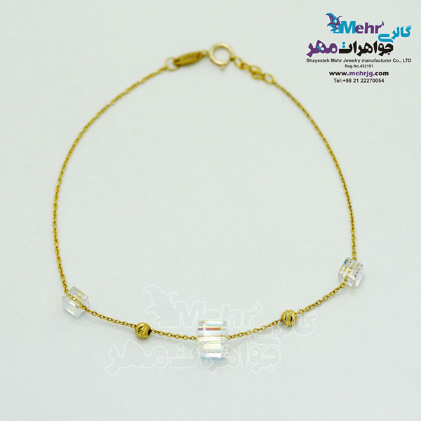 دستبند طلا و سنگ - سواروسکی مکعب